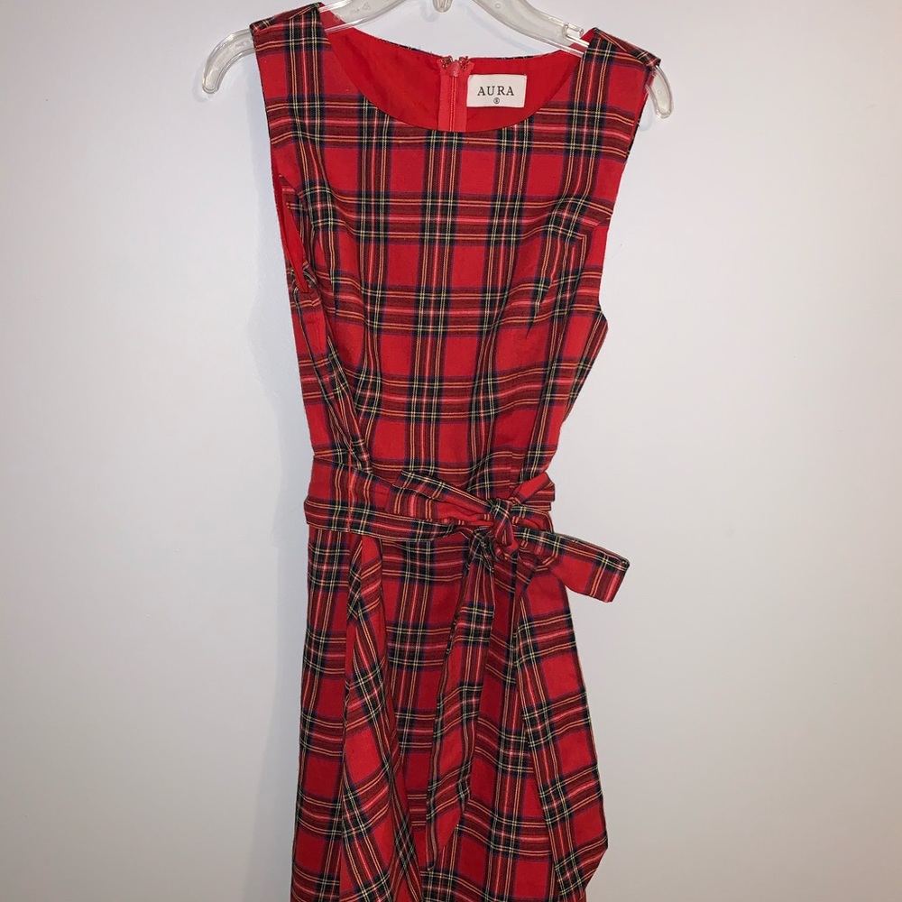 Red Dress Boutique Red Plaid Tie-Waist Mini Dress